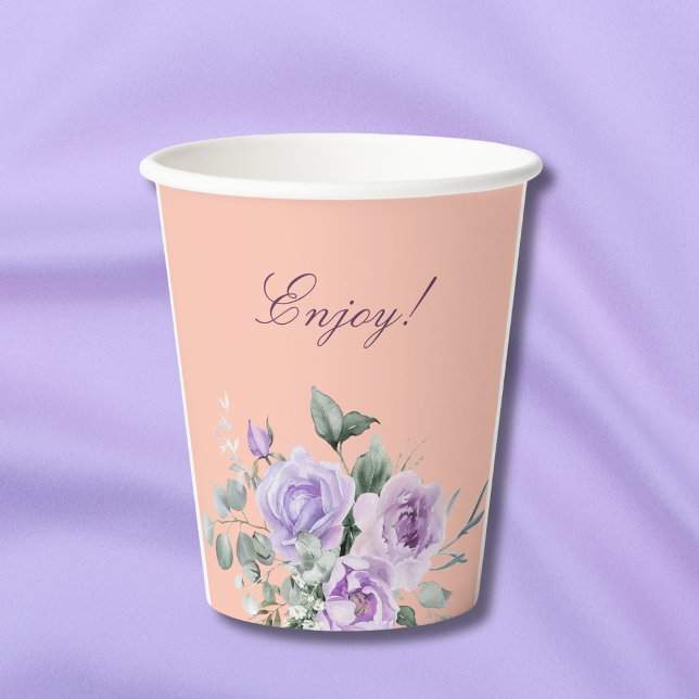 Vasos De Papel Lilac Peach Peony Floral Baby Shower (Subido por el creador)