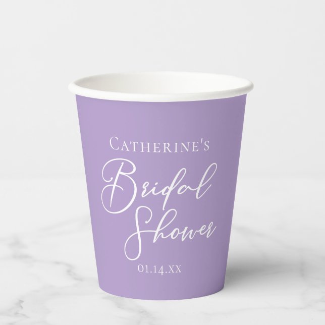 Vasos De Papel Lilac Purple Bridal Shower Party Personalized (Anverso)