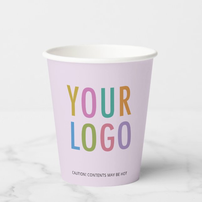 Vasos De Papel Lilac Purple Paper Cups Custom Business Logo 8 oz (Anverso)