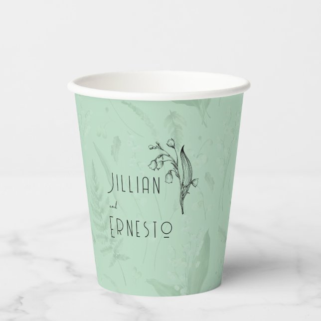 Vasos De Papel Lily of Valley || Personalizado verde suave (Anverso)
