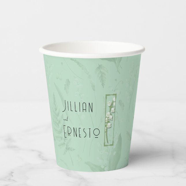 Vasos De Papel Lily of Valley || Personalizado verde suave (Anverso)