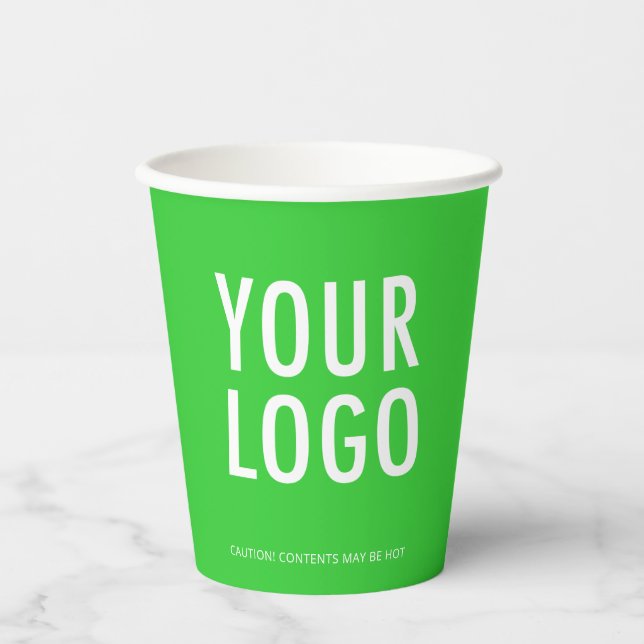 Vasos De Papel Lime Green Paper Cups Custom Business Logo 8 oz (Anverso)
