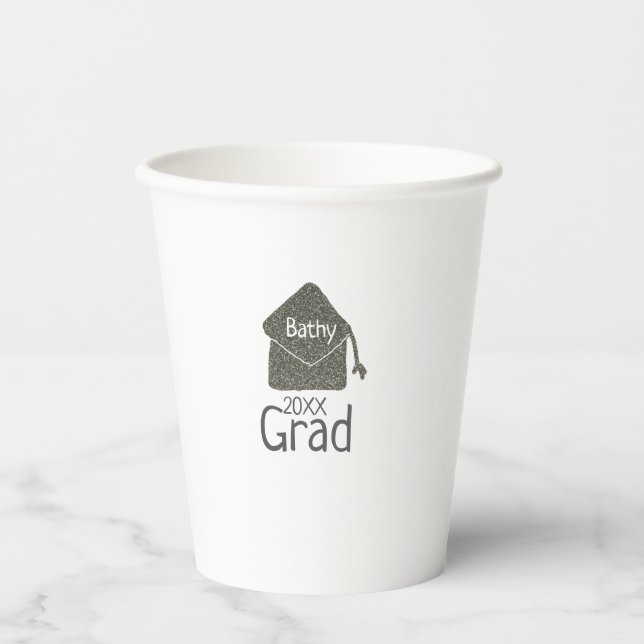 Vasos De Papel Límite de graduación plateado purpurina añadir nom (Anverso)