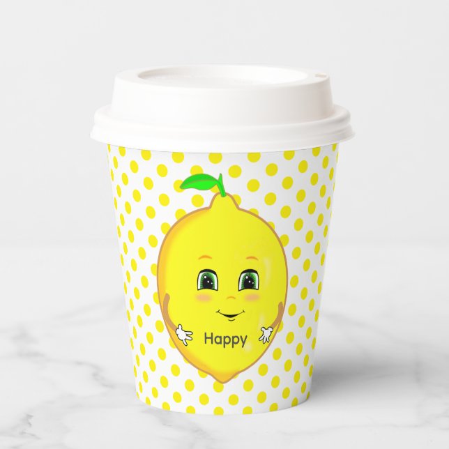 Vasos De Papel Limon Feliz & Lunares Amarillos (Anverso)