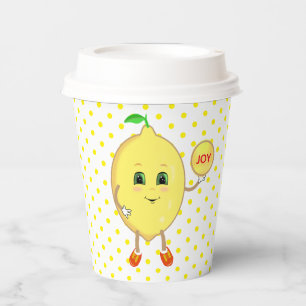 Vasos De Papel Limon Feliz & Lunares Amarillos