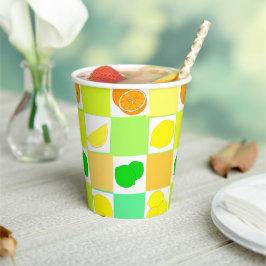Vasos De Papel Limón, Lima y Naranjas Patrón Colorido de Cítricos