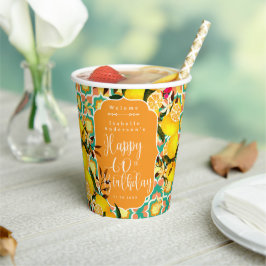 Vasos De Papel Limón Mediterráneo Cumpleaños 60 Naranja