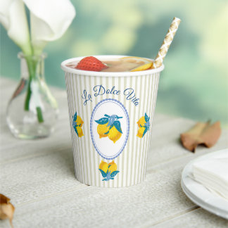 Vasos De Papel Limones Amarillos Amalfi Estilo Mediterráneo