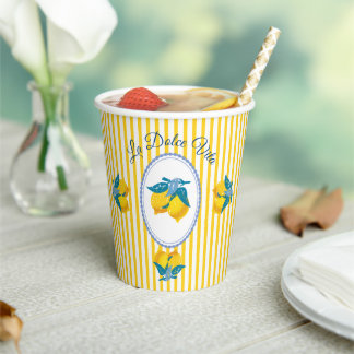Vasos De Papel Limones Amarillos Amalfi Estilo Mediterráneo