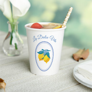 Vasos De Papel Limones Amarillos Amalfi Estilo Mediterráneo