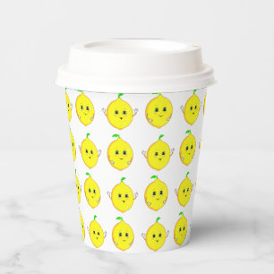 Vasos De Papel Limones felices sobre blanco
