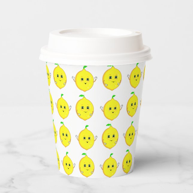 Vasos De Papel Limones felices sobre blanco (Anverso)