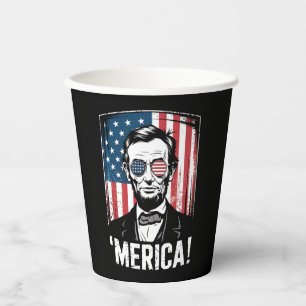 Vasos De Papel Lincoln Merica 4 de Julio Bandera Americana Vintag