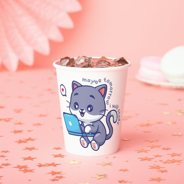 Vasos De Papel linda estudiante perezosa - tal vez mañana estudia (in situ)