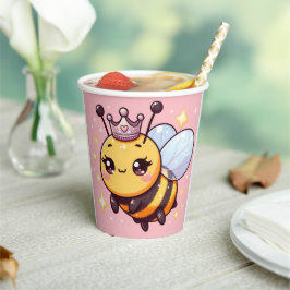 Vasos De Papel Linda y Caprichosa Abeja Reina de Dibujos Animados
