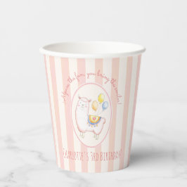 Vasos De Papel Lindísima Alpaca con Globo Rosa Claro Cumpleaños I