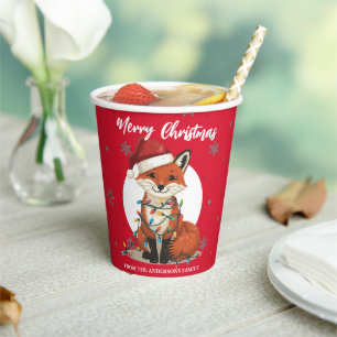 Vasos De Papel Lindo alegre zorro rojo árbol de Navidad zoológico