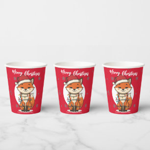 Vasos De Papel Lindo alegre zorro rojo árbol de Navidad zoológico