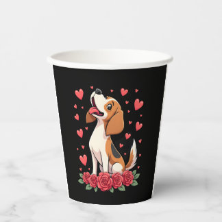 Vasos De Papel Lindo Beagle con Corazones de Rosas Rojas Florales