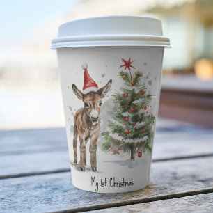 Vasos De Papel lindo bebe burro y árbol de navidad, personalizabl