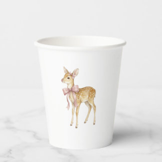 Vasos De Papel Lindo ciervo bebé con lazo rosa en acuarela C
