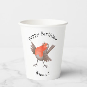 Vasos De Papel Lindo dibujo de pájaro petirrojo cantando