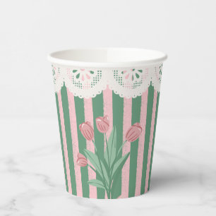 Vasos De Papel Lindo lazo rosa coqueto fiesta floral vintage