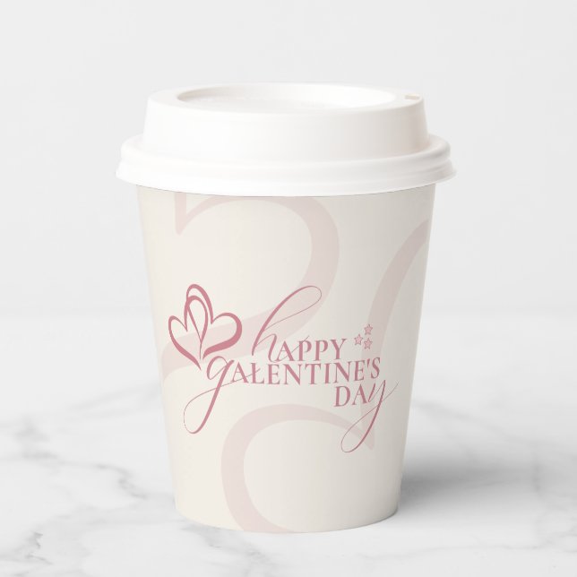 Vasos De Papel Lindo Minimal Moderno Rosa Crema Script Galentines (Anverso)