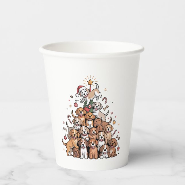 Vasos De Papel Lindo perro de árbol de Navidad   (Anverso)