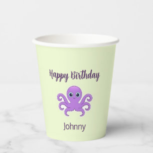 Vasos De Papel Lindo pulpo morado verde