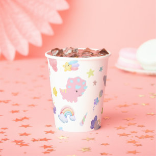 Vasos De Papel Lindo rosa dulce dinosaurio arco iris pastel Patró