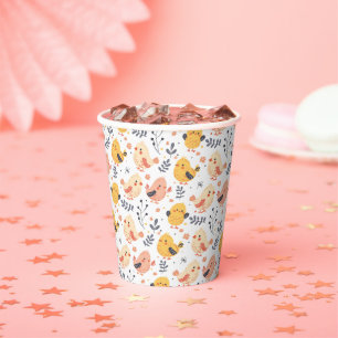 Vasos De Papel Lindos Pollitos de Primavera y Patrón Floral