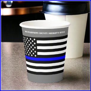 Vasos De Papel [Línea Azul delgada] Atrás de la bandera azul de