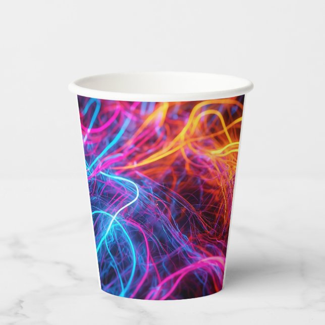 Vasos De Papel Líneas de Neon (Anverso)