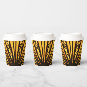 Vasos De Papel Líneas radiales negras y amarillas