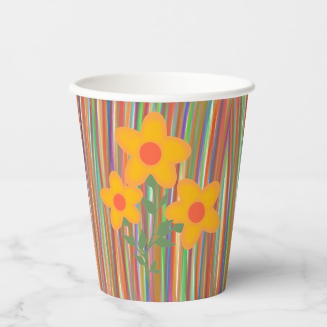 Vasos De Papel líneas y flores (Anverso)