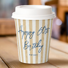 Vasos De Papel Linen Look Striped Celebration Cumpleaños 60 Oro