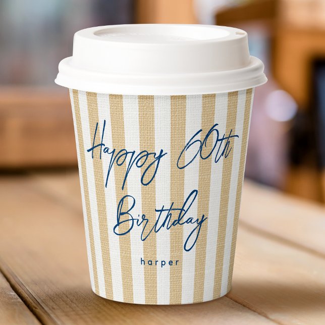 Vasos De Papel Linen Look Striped Celebration Cumpleaños 60 Oro (Subido por el creador)