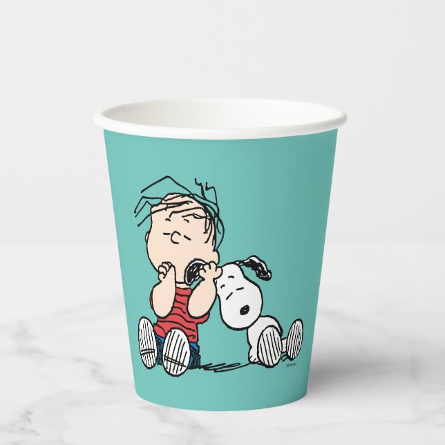 Vasos De Papel Linus consolado con el oído de Snoopy (Anverso)