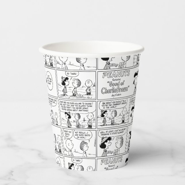 Vasos De Papel Linus le dice a Lucy que es cangrejo (Anverso)