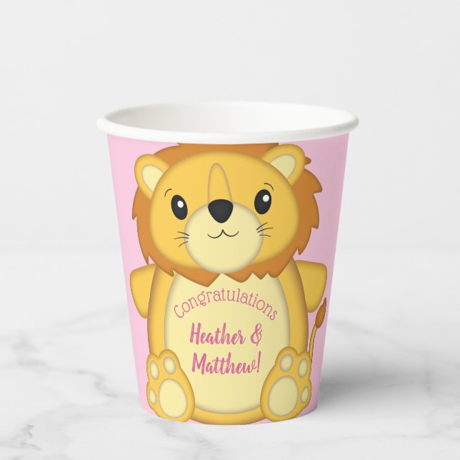 Vasos De Papel Lion Baby Shower Pink (Anverso)