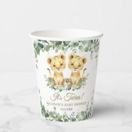 Vasos De Papel Lion Cubs Greenery Twin Boys Baby Shower 