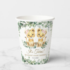 Vasos De Papel Lion Cubs Greenery Twin Girls Baby Shower 