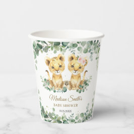 Vasos De Papel Lion Cubs Greenery Twins Girl Boy Baby Shower 