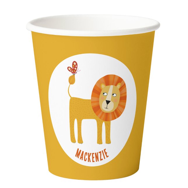 Vasos De Papel Lion Cute Personalizado (Cute lion personalized name kids party paper cup)