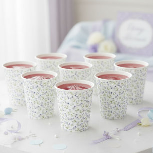 Vasos De Papel Lirio Africano con Madre e Hijo de Pájaro Azul