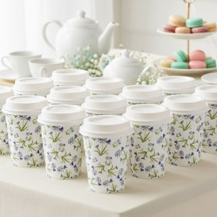 Vasos De Papel Lirio Africano con Madre y Cría de Pájaro Azul