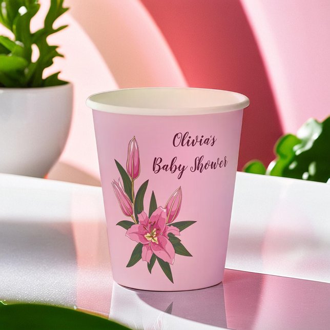 Vasos De Papel Lirio con aroma rosa claro (Light Pink Blooming Lily Paper Cups)