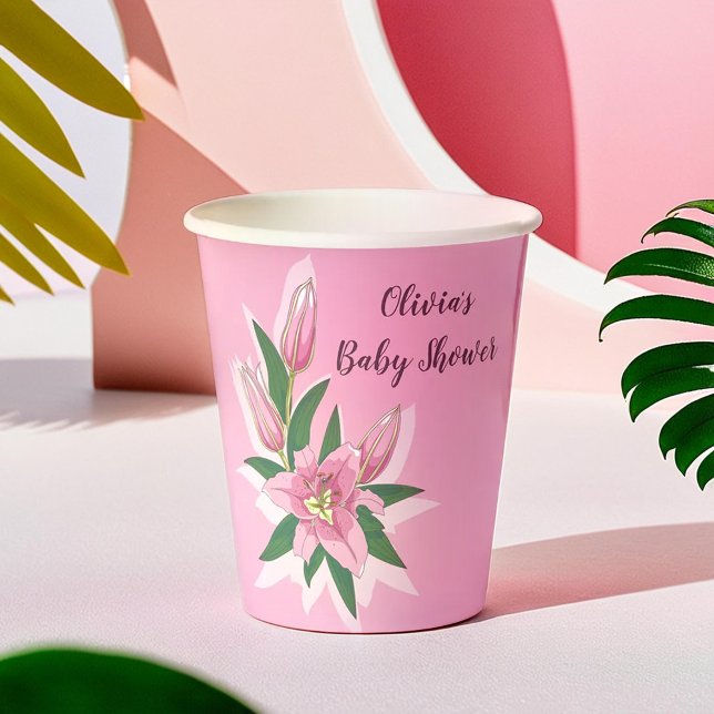 Vasos De Papel Lirio de Blooming Rosa (Pink Blooming Lily Paper Cups)
