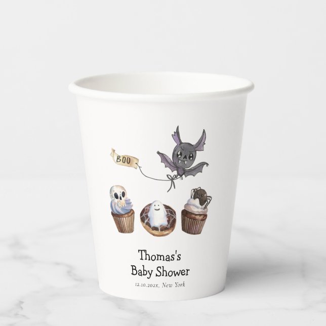 Vasos De Papel Little Boo Halloween cupcake Baby Shower (Anverso)
